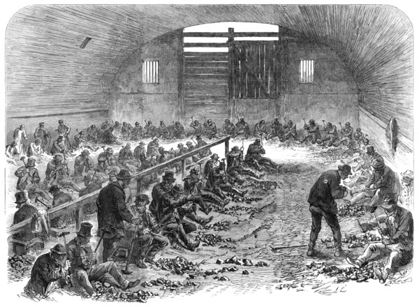 The Distress in East London: the labour-yard of the Bethnal Green Employment Association, 1868. Creator: Unknown.