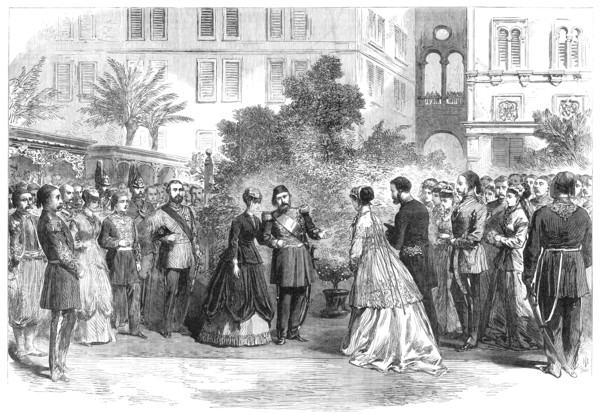 The Prince and Princess of Wales in Egypt:...Viceroy introducing Mrs. Stanton to the Princess, 1869. Creator: Unknown.