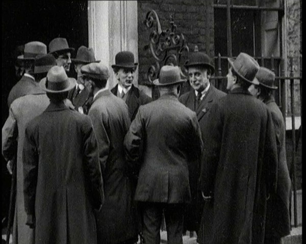 George Lansbury and Other Union Leaders Standing Outside Number 10 Downing Street in London, 1920. Creator: British Pathe Ltd.