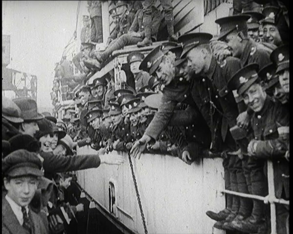 British Soldiers Setting Sail on a Ship Leaving Ireland, 1922. Creator: British Pathe Ltd.