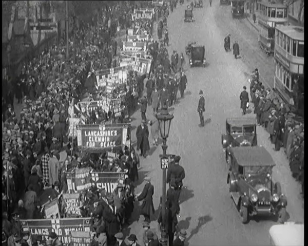 Civilians Demonstrating in London Against Continuous Strikes in the Rain. Signs Read..., 1926. Creator: British Pathe Ltd.