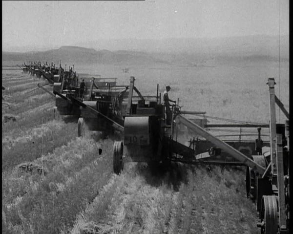 Combine Harvesters Crossing Large Fields, 1932. Creator: British Pathe Ltd.