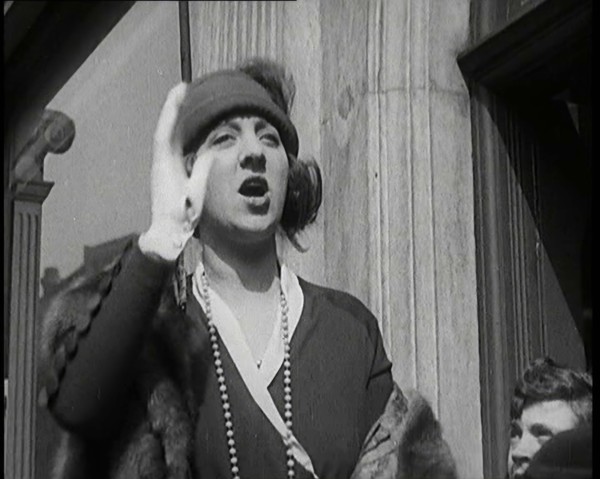 The Actress Violet Loraine Making a Passionate Speech Outside a Theatre, 1920s. Creator: British Pathe Ltd.