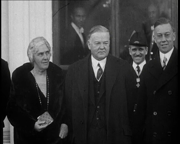 President Herbert Hoover and Lou Henry Hoover Leaving a Building, 1932. Creator: British Pathe Ltd.