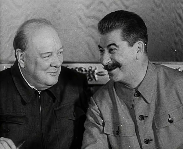Winston Churchill and Joseph Stalin at a Meeting, 1942. Creator: British Pathe Ltd.