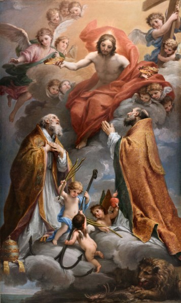 Christ in glory with Saints Clement and Ignatius of Antioch, End of 17th cen.. Creator: Mancini; Francesco (1679-1758).