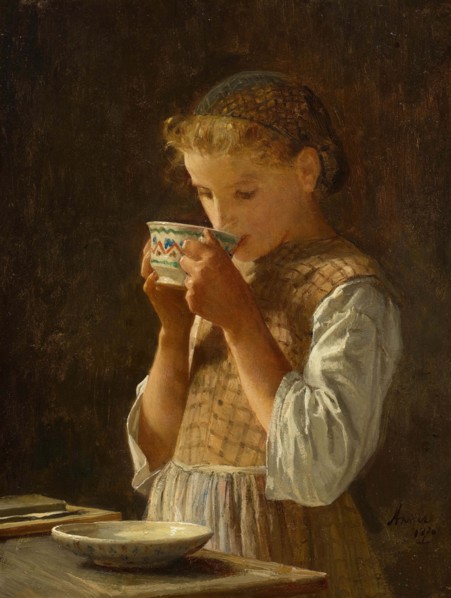 Girl drinking coffee, 1870. Creator: Anker; Albert (1831-1910).