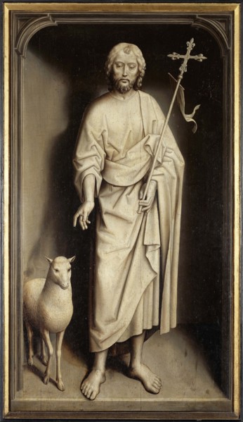 Triptych of Willem Moreel, Reverse: Saint John the Baptist, 1484. Creator: Memling; Hans (1433/40-1494).