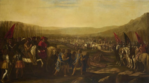 Cardinal Jules Mazarin reviews the troops before the battle, . Creator: Falcone; Aniello (1600/7-1665).