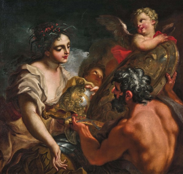 Vulcan hands Thetis the shield for Achilles, . Creator: Balestra; Antonio (1666-1740).