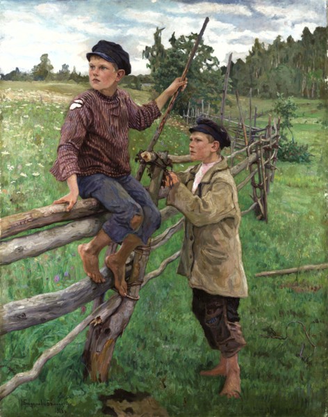 Peasant Boys, 1916. Creator: Bogdanov-Belsky; Nikolai Petrovich (1868-1945).