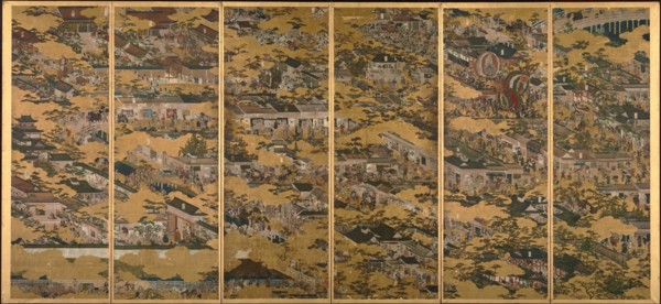 Scenes in and around Kyoto, One of a pair of six-section folding screens, c1615. Creator: Matabe (Matabei); Iwasa (1578-1650).