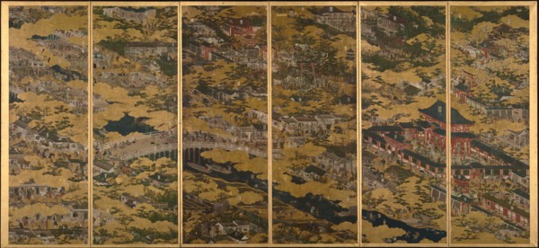 Scenes in and around Kyoto, One of a pair of six-section folding screens, c1615. Creator: Matabe (Matabei); Iwasa (1578-1650).