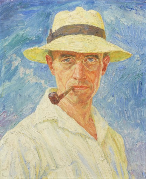 Self-portrait with pipe and hat, 1932. Creator: Unger; Hans (1872-1936).