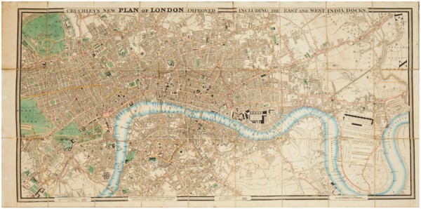 Plan of London including the East and West India Docks, c1830. Creator: Cruchley; George Frederick (1797-1880).