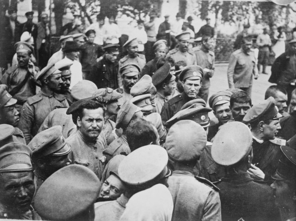 Russian troops at railroad station, between c1915 and c1920. Creator: Bain News Service.