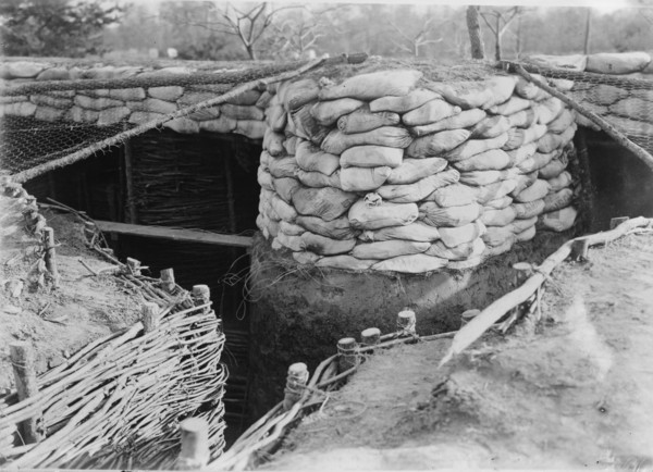 Sand bags between trenches, between c1915 and c1920. Creator: Bain News Service.
