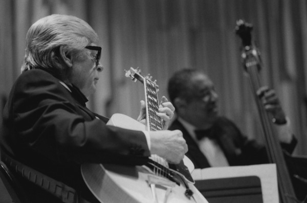 Mundell Lowe, Andre Previn Trio, Barbican, 1995. Creator: Brian Foskett.