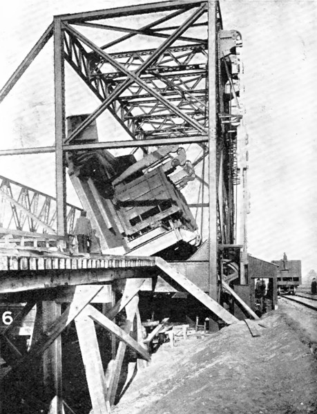 The dumper that overturns a coal-truck every two minutes...remarkable machine..., 1909. Creator: Blauvelt.