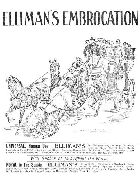 Advertisement for Elliman's Embrocation, 1909.  Creator: Unknown.