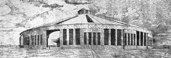 As It May Be In Germany: A Round "Hall" For A "Zeppelin", 1909. Creator: Fuchs.