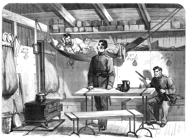 Sketches From Ireland: interior of portable hut for police in Mayo, 1870. Creator: Unknown.