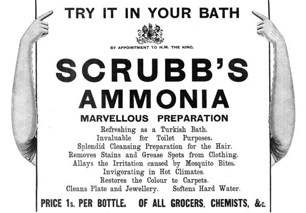 Try it in your bath: Scrubb's Ammonia - marvellous preparation, 1909. Creator: Unknown.