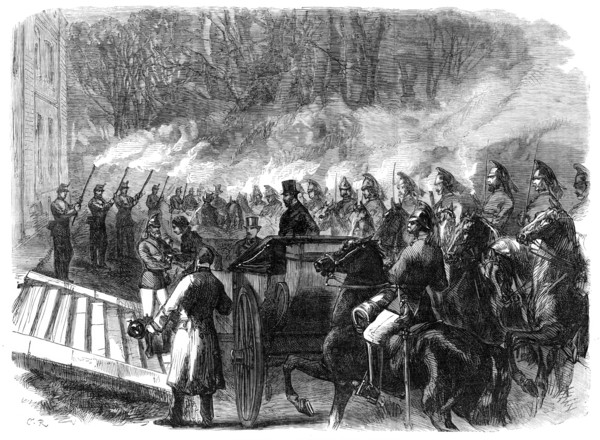 Arrival of the Prince and Princess of Wales at Kimbolton, 1870. Creator: C. R..