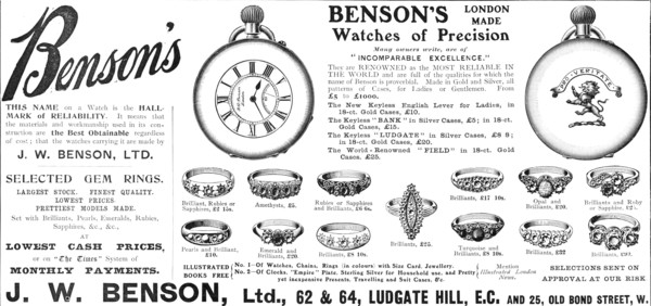Benson's watches of precision, 1909. Creator: Unknown.
