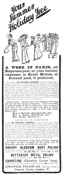 Your Summer Holiday Free - a week in Paris, all expenses paid, 1909. Creator: Unknown.