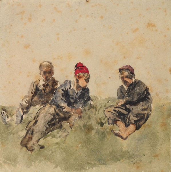 Study of Three Male Figures Lying on a Bank, c1820s. Creator: David Cox the Elder.