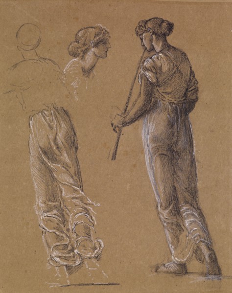 St George Series - Studies of Female Attendant scattering Flowers for 'The Return of St..., 1865-66. Creator: Sir Edward Coley Burne-Jones.
