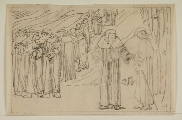 The Hill of Venus - Walter joining Pilgrimage to Rome, 1866. Creator: Sir Edward Coley Burne-Jones.