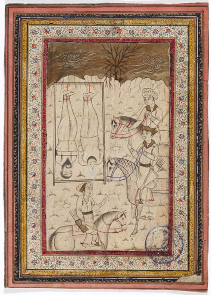Three mounted warriors and two prisoners, c1800. Creator: Unknown.