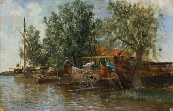 Beach scene with boats, late 19th-early 20th century. Creator: Aleksandr Karlovich Beggrov.