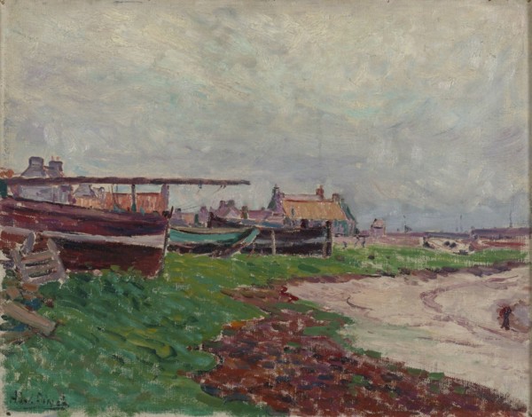 Beach village and boats. Creator: Alfred William Finch.
