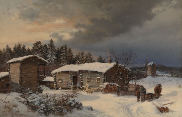 Winter Landscape with Farmhouse in Häme, 1866. Creator: Hjalmar Munsterhjelm.