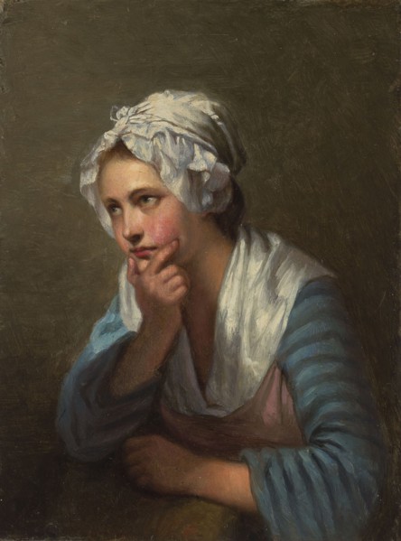 Girl Leaning on Her Hand, copy of detail in Jean-Baptiste Greuze's painting..., 1870-1873. Creator: Ida Silfverberg.