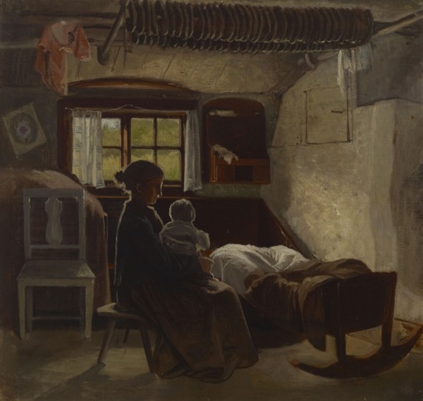 Interior view of a Uusimaa stable, 1870-1873. Creator: Albert Edelfelt.