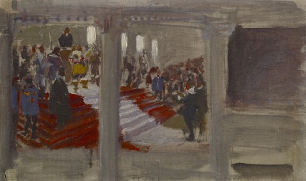The opening of the university, a rehearsal for the wall painting of the banquet hall..., c1915. Creator: Akseli Gallen-Kallela.