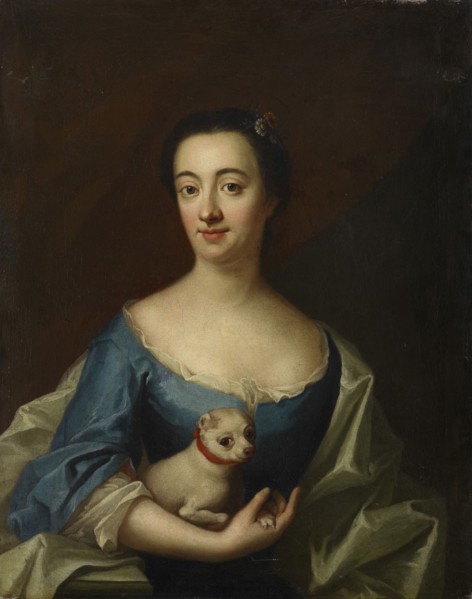 Portrait with a lady with lapdog, 1720-1781. Creator: Johan Henrik Scheffel.