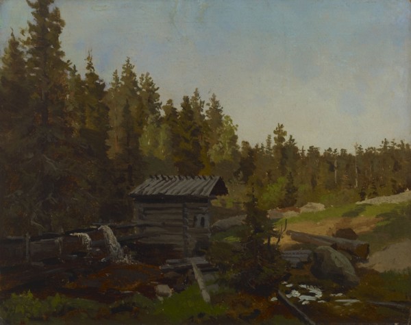 A water mill in a Finnish forest, 1857. Creator: Werner Holmberg.