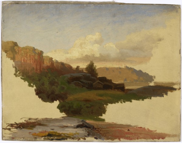 Landscape from Leppalahti in Kuru; Unfinished, 1857. Creator: Werner Holmberg.