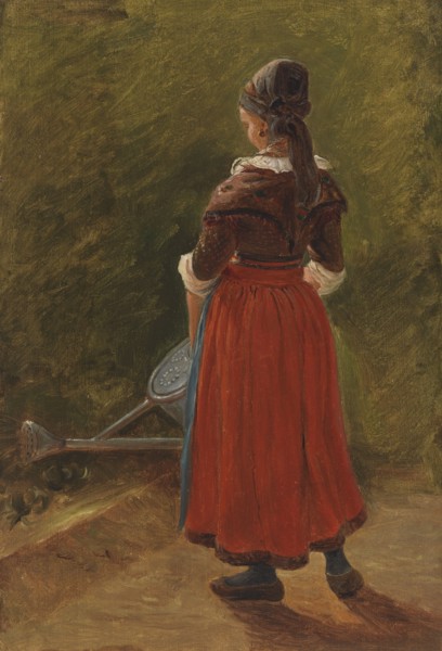 Girl watering flowers, exercise, c1854. Creator: Werner Holmberg.