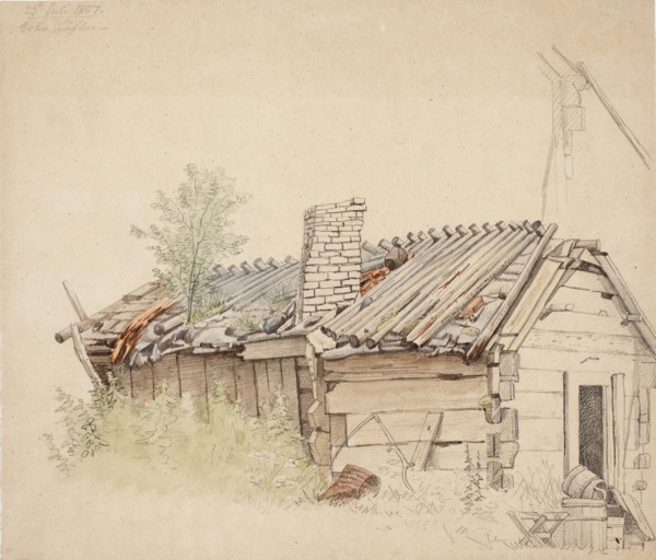 Hut in Lehtisaari, Espoo, 1867. Creator: Magnus von Wright.