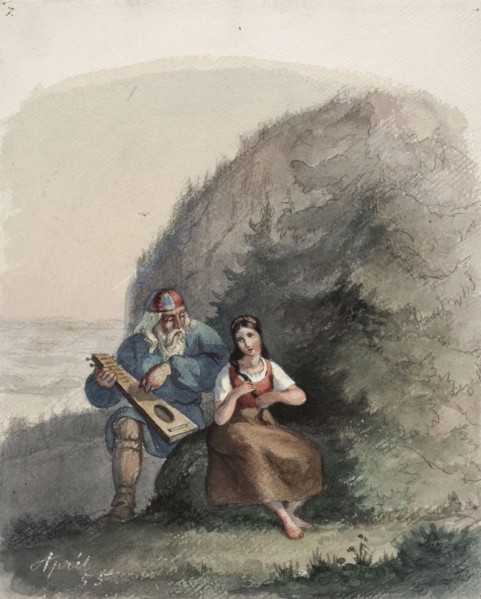 Väinämöinen Stringing his Kantele, 1855. Creator: Karl Anders Ekman.