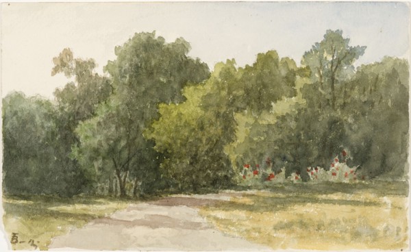 Park landscape with deciduous trees and sandy path, 1826-1892. Creator: Lars Theodor Billing.