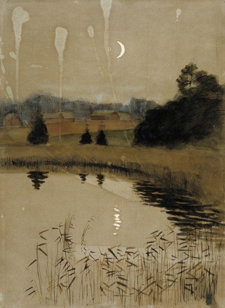 Autumn moonlight landscape, c1890s. Creator: Albert Edelfelt.