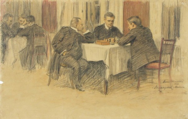 Chess players, 1910. Creator: Onni Muusari.