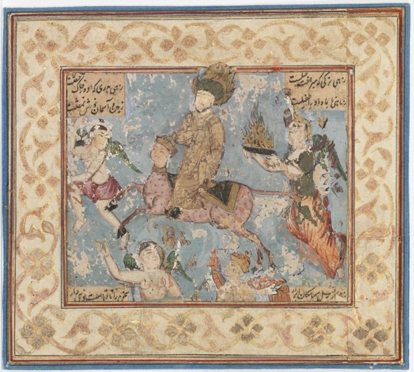 Prophet Mohamed ascends to heaven on Buraq's back, c1800. Creator: Unknown.